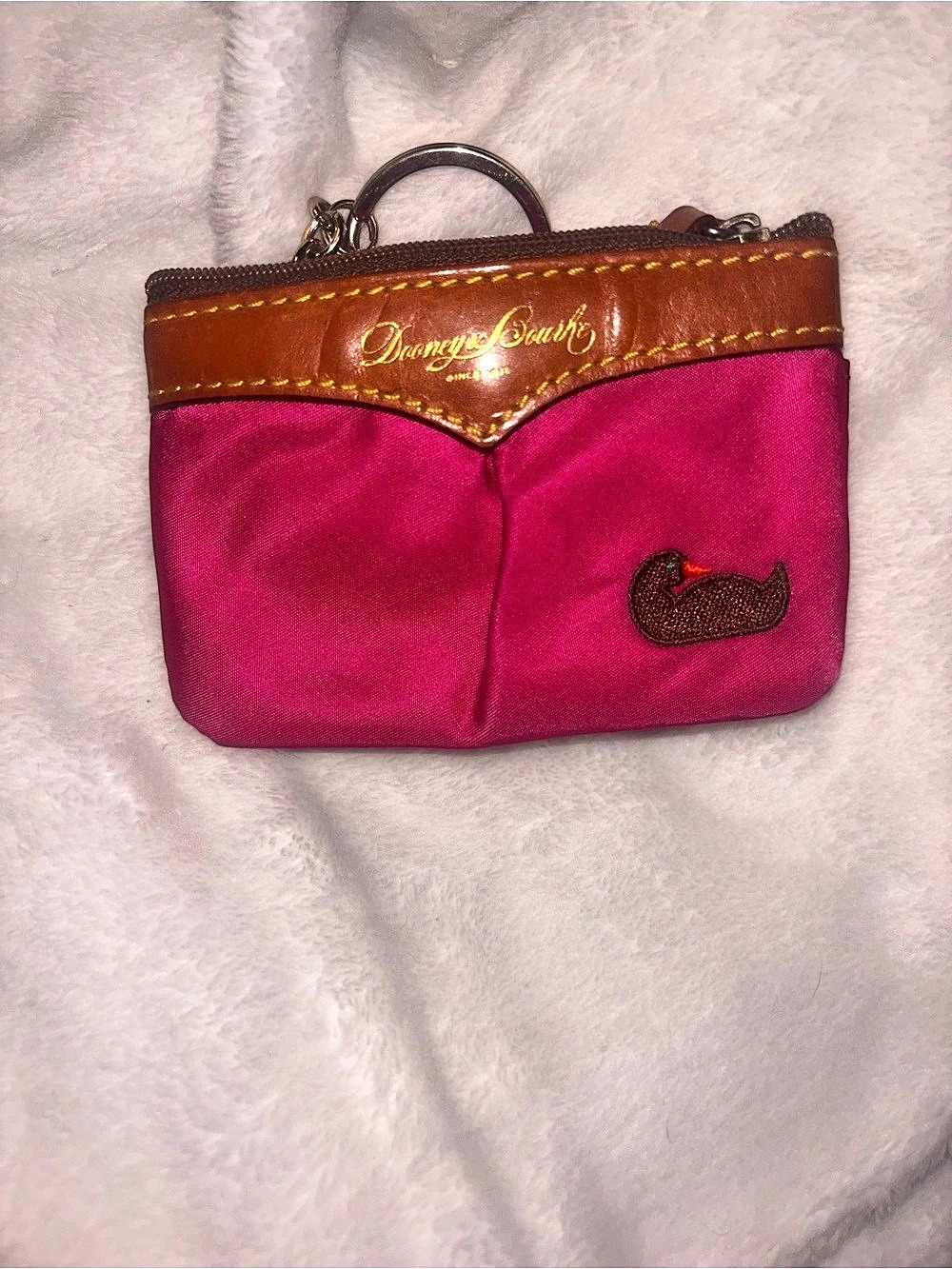 Dooney & Bourke Nylon Coin Purse Keychain Pink & Brown